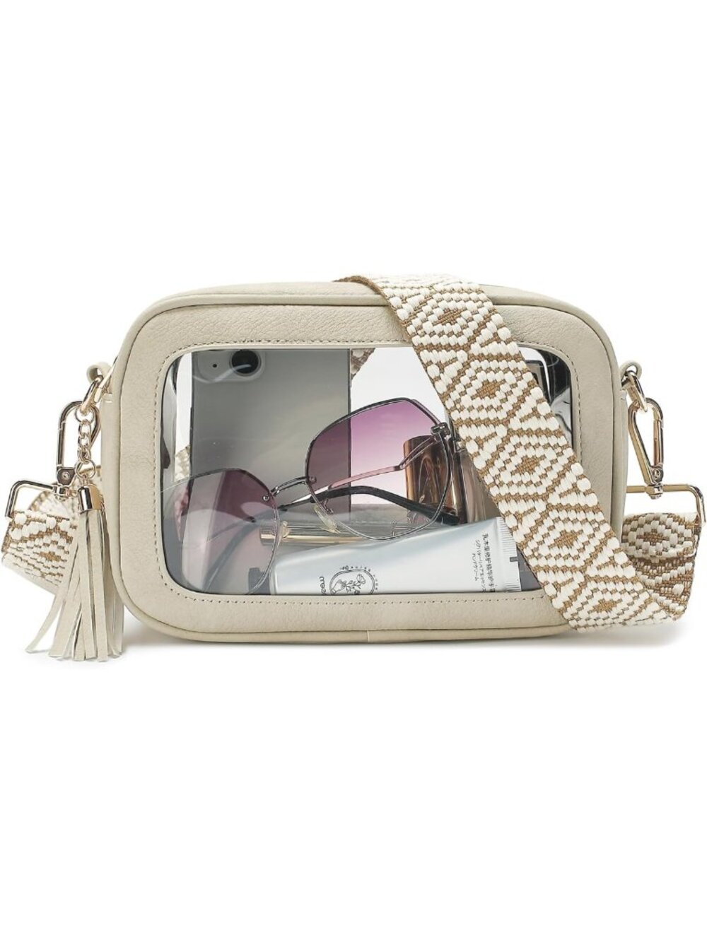 Waterproof Clear Crossbody Bag - Stadium Approved Purse with Adjustable Strap